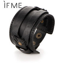 IF ME Fashion Men Leather Bracelet Open Cuff Rope Bangles &amp; Bracelet Double Wide - £10.82 GBP