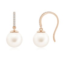 ANGARA 9mm Classic Freshwater Pearl and Diamond Drop Earrings in 14K Solid Gold - £325.76 GBP