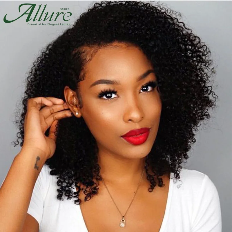 Short Black Afro Kinky Curly Human Hair Wigs For Women Curly Bob Lace Fr... - £43.40 GBP+