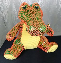 KellyToy Alligator Crocodile Orange Green Yellow Shiny and Cuddly 10&quot; Sitting - £11.06 GBP