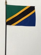 New Tanzania Mini Desk Flag - Black Wood Stick Gold Top 4” X 6” - $5.00