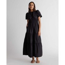 Quince Womens 100% Organic Cotton Tiered Maxi Dress Pockets Black S - £41.64 GBP
