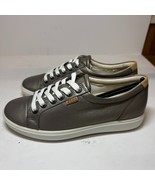 Ecco Womens 4 M Stone Metallic Grey Leather Flat Lace Up Sneakers NIB YR8 - $107.16 CAD