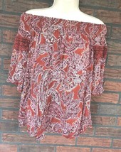 On or Off Shoulder Blouse XS Lace Detail Gathered Neck Boho Funky Knox Rose - $5.70