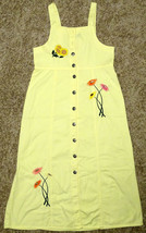 Yellow metal button down sleeveless long maxi dress flower applique back tie 10 - £7.93 GBP