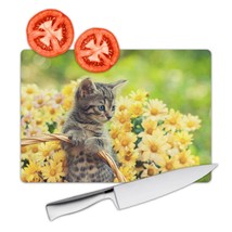 Cat Yellow Flowers : Gift Cutting Board Kitten Pet Animal Nature - £23.17 GBP