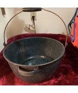 VTG Blue Speckled Granite Ware LG STOCKPOT w / BAIL Handle FARMHOUSE / C... - $49.50