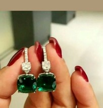 4Ct Labor Erstellt Grün Smaragd Tropfen &amp; Lange Ohrringe Solid 14K Weiß - $74.86