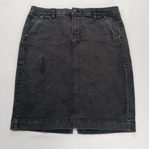 One 5 One Goddess Fit Women's Black Cotton Blend Rear Slit Denim Skirt Size L image 12