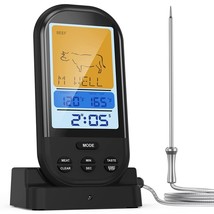 Digital Wireless Meat Thermometer, Instant Read Food Probe Temperature and Timer - £19.38 GBP