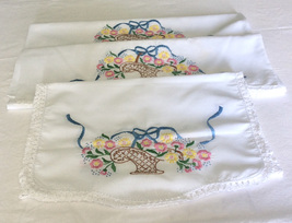Pillow Cases and Dresser Scarf Embroidered with Floral Basket in Multi-C... - £27.65 GBP