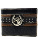Western Genuine Leather Mens Metal Concho Horse Head Bifold Short Wallet - $37.03 CAD