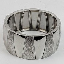 Vintage Elegant Silver Tone Bracelet Stretchy 1.25 Inch Wide - $13.10