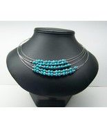 Wn51 .925 argentium sterling silver multi strand turquoise beaded necklace - £38.25 GBP