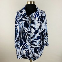 Zenergy By Chicos Blue White Womens 2 = L  12 Abstract Leaf Print Jacket Pockets - £20.06 GBP