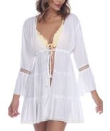 Raviya Plus White Open-Front Cover-up Women&#39;s Swimsuit eyelet Size 1X Bell - $34.49 CAD