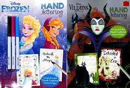 Disney Villains &amp; Frozen - Hand Lettering Activity &amp; Coloring Book (Set of 2) - £6.19 GBP