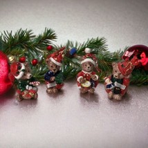 Vtg Set 4 Ceramic Christmas Bear Ornaments Christmas Theme Bears 4in RARE - £18.38 GBP