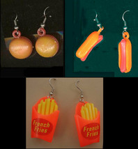Funky HOT DOG-BURGER-FRENCH FRY FRIES EARRINGS Retro Fast Food Charm Jew... - £9.37 GBP