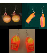 Funky HOT DOG-BURGER-FRENCH FRY FRIES EARRINGS Retro Fast Food Charm Jew... - $236.91 MXN