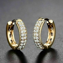 1.00 Ct Simulated Diamond Huggie Hoop Earrings Solid 14K Yellow Gold Plated - £64.55 GBP