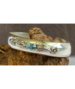 Sterling Silver Cuff Bracelet 19.76g Fine Jewelry 6.5&quot; Blue Topaz Color ... - £79.79 GBP