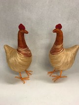 Pair Animal Barnyard Straw Colorful Rooster Chicken Decorative Figurine Kitchen - £17.35 GBP