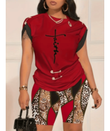 Red Cross & Leopard Print Two-Piece Set – Women's Casual Summer Outfit - $25.00