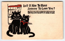 Black Cats Kittens Postcard Nice To Have Someone To Love You Music Notes Unused - $21.15