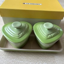 Le Creuset Petite Ramekin D&#39;Amour Set of 2 Heart shaped Cocotte green with Tray - £22.66 GBP