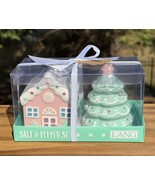 LANG Pastel Gingerbread House &amp; Christmas Tree Salt And Pepper Shaker Se... - £15.83 GBP