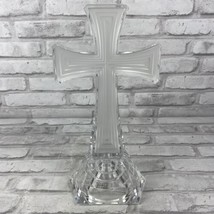 TOWLE 24% Lead Crystal Cross 12&quot; Clear Frosted Tabletop Base Religious - £24.32 GBP