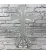 TOWLE 24% Lead Crystal Cross 12&quot; Clear Frosted Tabletop Base Religious - £24.35 GBP