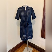 Banana Republic SS Shadow Stripe Maritime blue Sheer button Down Belted Dress 4 - $20.57