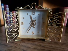  Vintage LUXOR Swiss Mantle Gold Alarm Clock Wind Up Luxor Brass - £259.74 GBP