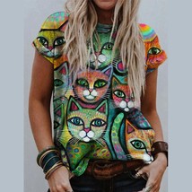 Ladies Street Hipster 3D Abstract cartoon cat T Shirts Casual Loose Tops... - £14.91 GBP
