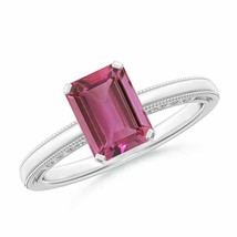 ANGARA 8x6mm Natural Pink Tourmaline Solitaire Ring with Milgrain in Silver - £281.79 GBP+