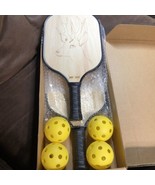Wooden Pickleball Paddles Set of 2 Pickleball Rackets &amp; 4 Balls - $9.89