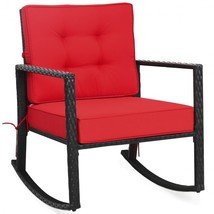 Outdoor  Patio Rattan Glider Rocking Chair with Cushion-Red - £135.36 GBP