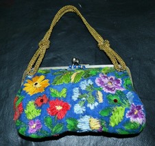 Vintage Handmade Hand Embroidered Women Purse Handbag, Decorated with Rhinestone - £39.39 GBP