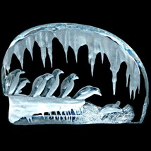 A Clanfield Signed Artic Crystal Etched Penguins Lead Crystal Paperweight Canada - £110.26 GBP