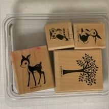 STAMPIN' UP! Forest Friends Stamp Set 4 Wood Mounted Deer Rabbit Owl Tree Nature - $41.58