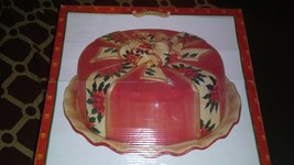 Vintage World Bazaar Inc Covered Cake Plate Christmas Gift Design Poinsettia New - £70.08 GBP