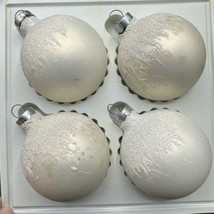 4 Glitter Snow Cap Vintage Satin-Sheen Glass Christmas Ornaments 2.5&quot; Balls - £7.90 GBP