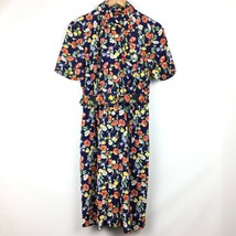 Vintage Leslie Fay Shirt Dress PETITE SZ 8 Belted Pocket Floral Gold But... - $44.99