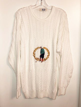 Vintage Pringle Of Scotland White Cotton Embroidered Oversized Golf Sweater XL - £22.75 GBP