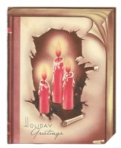 Vintage 1940s Wwii Era Christmas Greeting Card Art Deco Red Candles In Book - $14.84