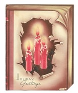 VINTAGE 1940s WWII ERA Christmas Greeting Card Art Deco RED CANDLES IN B... - $20.69 CAD