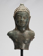 Antigüedad Khmer Estilo Montado Bronce Phnom Da Buda Head Estatua - 57cm/58.4cm - £727.33 GBP