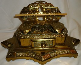 VINTAGE SOLID BRASS BRONZE DOUBLE INKWELL BY BRADLEY &amp; HUBBARD DESKTOP D... - $1,651.44 MXN